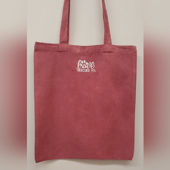 Love Rescued Me paw heart hand-dye Pink wine red Custom Tote Bag - Picture 2 of 4